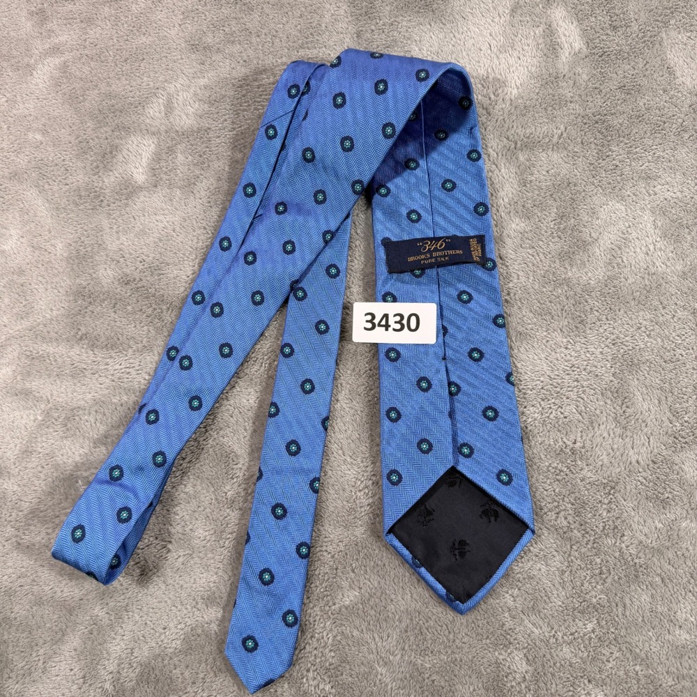 Brooks Brothers Tie Mens One Size Blue Silk Herringbone Geometric Medallion 346